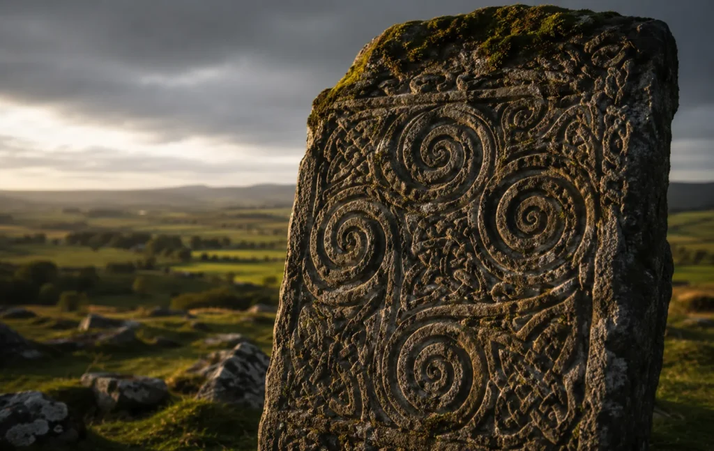 Ancient stone monolith in twilight light