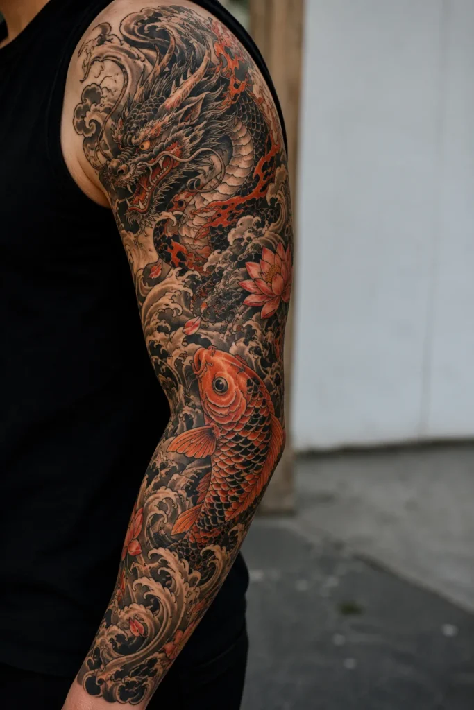 Dragon with Koi Fish